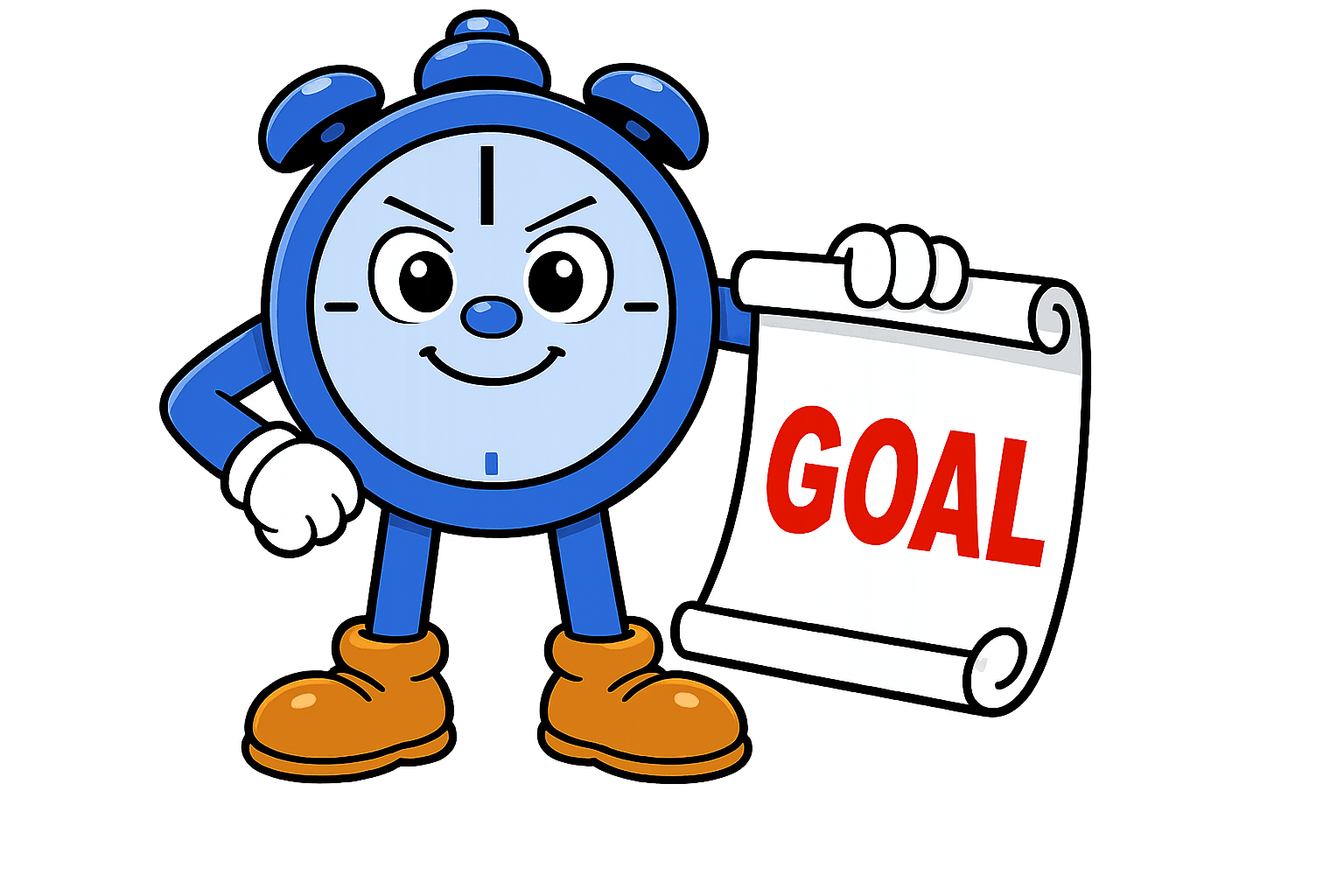 ClarityClock character celebrating progress toward a goal